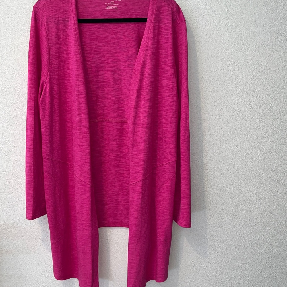 Chico's long line 
Open Front Cardigan
Long sleeves 
Sz Lg
Chicos Sz 2